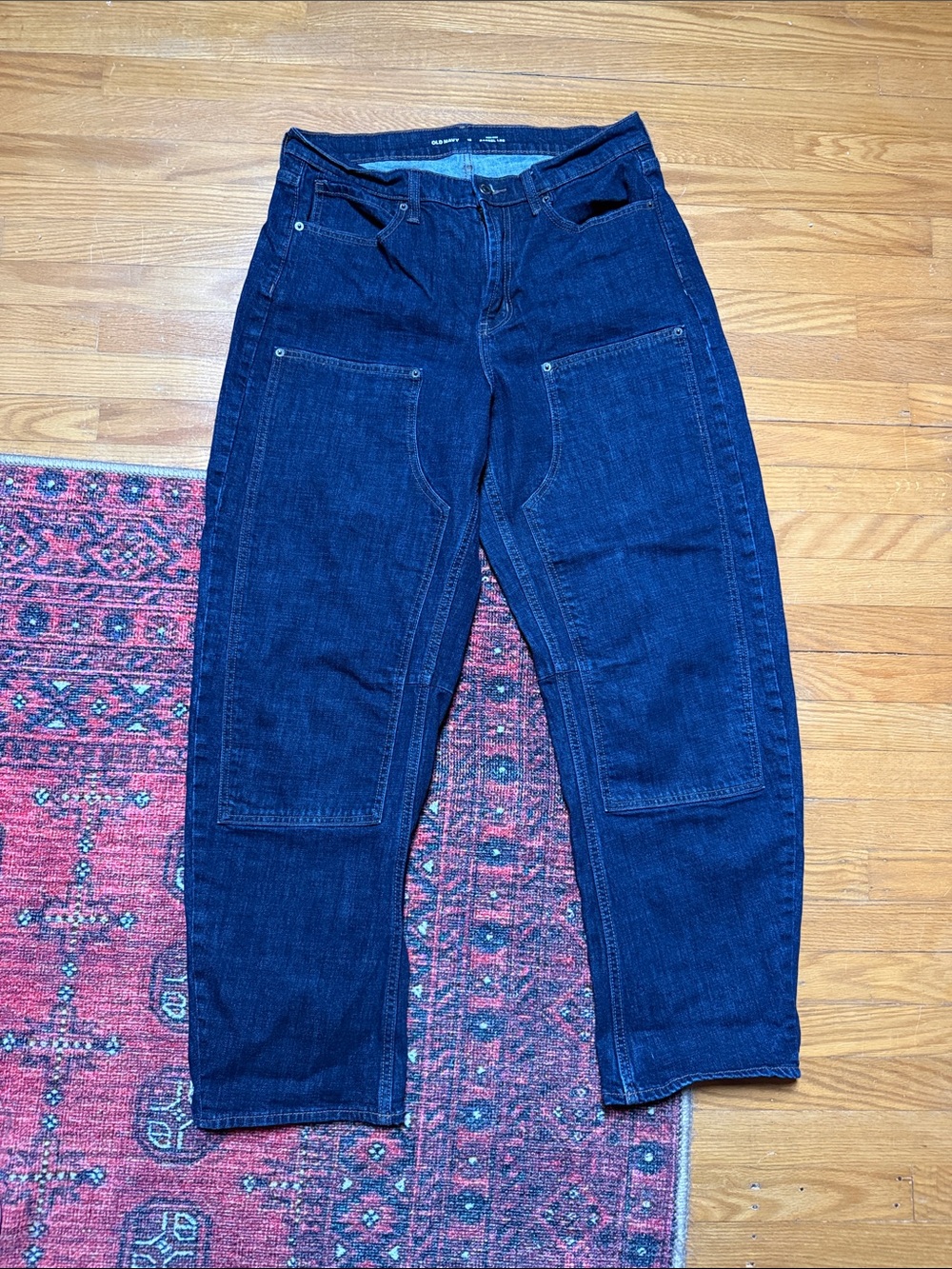 Old Navy Dark Blue Relaxed Fit barrel Patch-Pocket Jeans